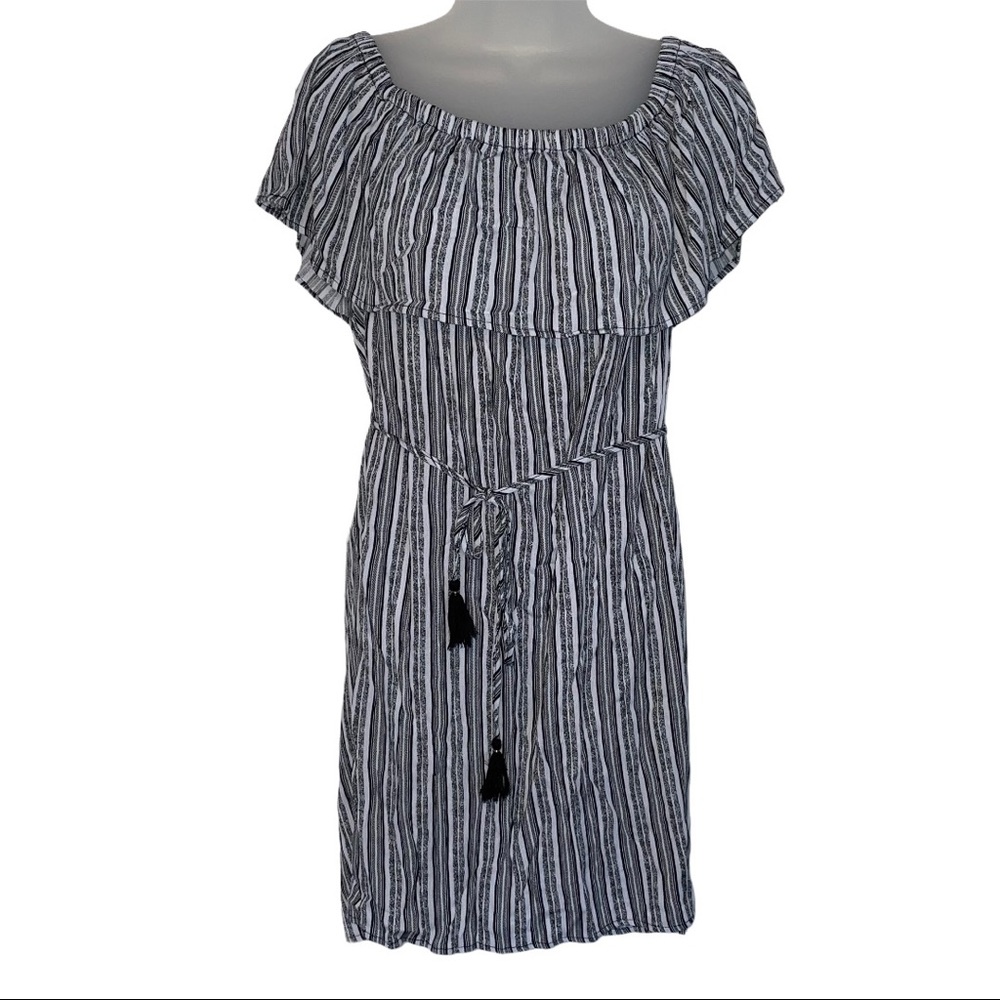 Hawaiian Tropic Off the Shoulder Dress Stripe Gray